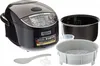 A rice cooker and its accessories displayed on a light gray background. Produktbild-Vorschau