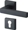 A black door handle set, including the handle and a keyhole escutcheon, is shown against a white background. Produktbild-Vorschau