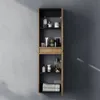 A tall, narrow cabinet with its door open, displaying various toiletry items and folded towels. Anteprima dell’immagine prodotto