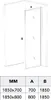 A diagram showing a shower enclosure with dimensions and a table of measurements. Anteprima dell’immagine prodotto