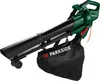 A green and black electric leaf blower with a collection bag attached, shown against a white background. Produktbild-Vorschau