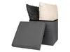 A grey storage ottoman with two cushions inside. The lid is open and resting against the front of the ottoman. Produktbild-Vorschau