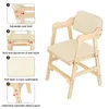 A wooden chair with beige cushions, shown with inset diagrams illustrating its adjustable features. Voir les images du produit