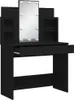 A black vanity table with a lighted mirror and shelving. Produktbild-Vorschau