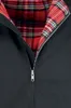 A close-up view of the front of a black jacket with a red plaid lining visible at the collar and a zipper. Anteprima dell’immagine prodotto