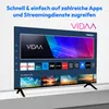 A television screen displaying various app icons and streaming service logos, with promotional text above. Produktbild-Vorschau
