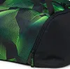 A close-up view of a black sports bag with a green geometric pattern and a zipper. Voir les images du produit