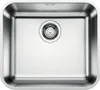 A top-down view of a stainless steel kitchen sink with a drain. Produktbild-Vorschau