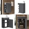 A collage of images showing a modern anthracite bathroom vanity set with a sink and storage. Podgląd zdjęcia produktu