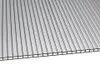 A close-up, angled view of a clear, ribbed polycarbonate sheet. Produktbild-Vorschau