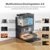 A diagram illustrating the features of a multifunctional docking station for a robot vacuum cleaner. Produktbild-Vorschau