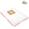 A vacuum cleaner bag is shown flat on a white background with dimensions indicated by red lines and text. Produktbild-Vorschau