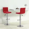 Two red bar stools are placed in front of a white counter. Produktbild-Vorschau