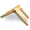 A wooden climbing triangle with a ladder attachment, shown from a side angle on a white background. Podgląd zdjęcia produktu