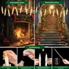 Collage showing indoor and outdoor decoration ideas using LED candles, along with instructions on how to use them. Produktbild-Vorschau