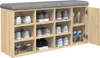 A shoe bench with multiple compartments for storing shoes, featuring a cushioned top for seating. Anteprima dell’immagine prodotto