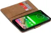 A brown flip case with credit card slots, holding a smartphone with a green background on its screen. Náhľad obrázku produktu