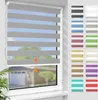 A window with a gray roller blind and a selection of different colored roller blinds shown as swatches on the right.