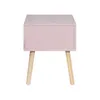 A pink bedside table with wooden legs against a white background. Produktbild-Vorschau