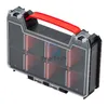 A black and clear plastic toolbox organizer with a red handle, shown from a slightly elevated front-left angle on a white background. Náhľad obrázku produktu
