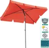 An orange rectangular umbrella with a gray pole against a white background. Produktbild-Vorschau