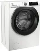 A white front-loading washing machine with a black door rim and control panel is shown in a three-quarter view against a white background. Produktbild-Vorschau