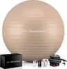 A beige exercise ball with accessories and a box, presented on a white background. Produktbild-Vorschau