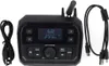 A black outdoor radio with accessories, displayed on a white background. Produktbild-Vorschau