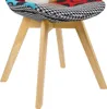 Close-up view of the legs and seat of a chair with a patchwork fabric. Produktbild-Vorschau