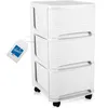 A white plastic rolling cabinet with three drawers, shown against a white background. A tag indicating 'ORIGINE FRANCE' is attached to the side. Produktbild-Vorschau
