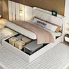 UnboxG Lit coffre en lin 160 x 200 cm – Beige, tête de lit Voir les images du produit 12