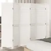 A white room divider made of slatted wood panels is shown in a bedroom setting. Produktbild-Vorschau