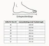 A diagram of a foot with a size chart for shoes. Produktbild-Vorschau