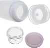 A collage of travel-sized containers and their caps. Produktbild-Vorschau