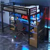 Hochbett 90x200 cm Metallbett mit Schreibtisch & LED Produktbild-Vorschau 4