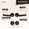 A product image showcasing door handles with descriptive text and labels highlighting features. Produktbild-Vorschau