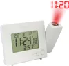 A white digital alarm clock with a projection feature displaying the time. Produktbild-Vorschau