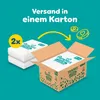 A marketing image showing two packs of Pampers diapers being placed into a shipping box, with coins indicating a promotion. Anteprima dell’immagine prodotto