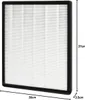 A large HEPA air filter with a black frame and white filter material, showing dimensions. Produktbild-Vorschau