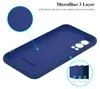 A blue phone case is shown from the inside, with close-up insets highlighting the material and layers. Náhled obrázku produktu
