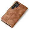 A brown leather flip case for a smartphone is shown against a white background. Produktbild-Vorschau
