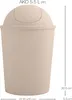 A beige trash can with a flip lid, shown in a studio setting with dimensions indicated. Náhľad obrázku produktu