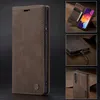Collage of images showing a brown leather phone case for a Samsung Galaxy A50s, with close-ups of its features. Produktbild-Vorschau