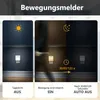 A marketing image demonstrating the functionality of a motion-sensing LED night light in different lighting conditions and with a person walking by. Náhled obrázku produktu