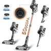 Collage of a cordless vacuum cleaner and its accessories, highlighting its features and suction power. Náhled obrázku produktu