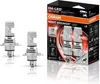 A product shot of Osram H4 LED headlight bulbs and their packaging. Produktbild-Vorschau