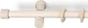 A close-up view of a wooden curtain rod with rings and a bracket. Produktbild-Vorschau