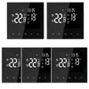 A collage of five digital thermostats displayed on a white background. Produktbild-Vorschau