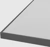 A close-up, angled view of the corner of a rectangular mirror with a matte black aluminum frame. Produktbild-Vorschau