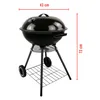 A black charcoal grill on a white background with dimensions indicated. Produktbild-Vorschau